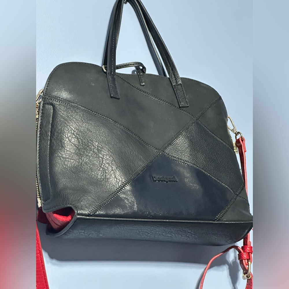 Desigual Red and Black Textured leather reversible Handbag